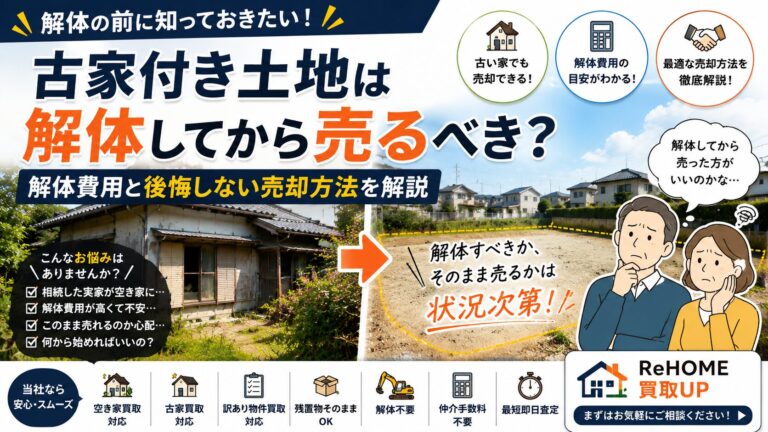 Read more about the article 古家付き土地は解体してから売るべき？解体費用と後悔しない売却方法を解説
